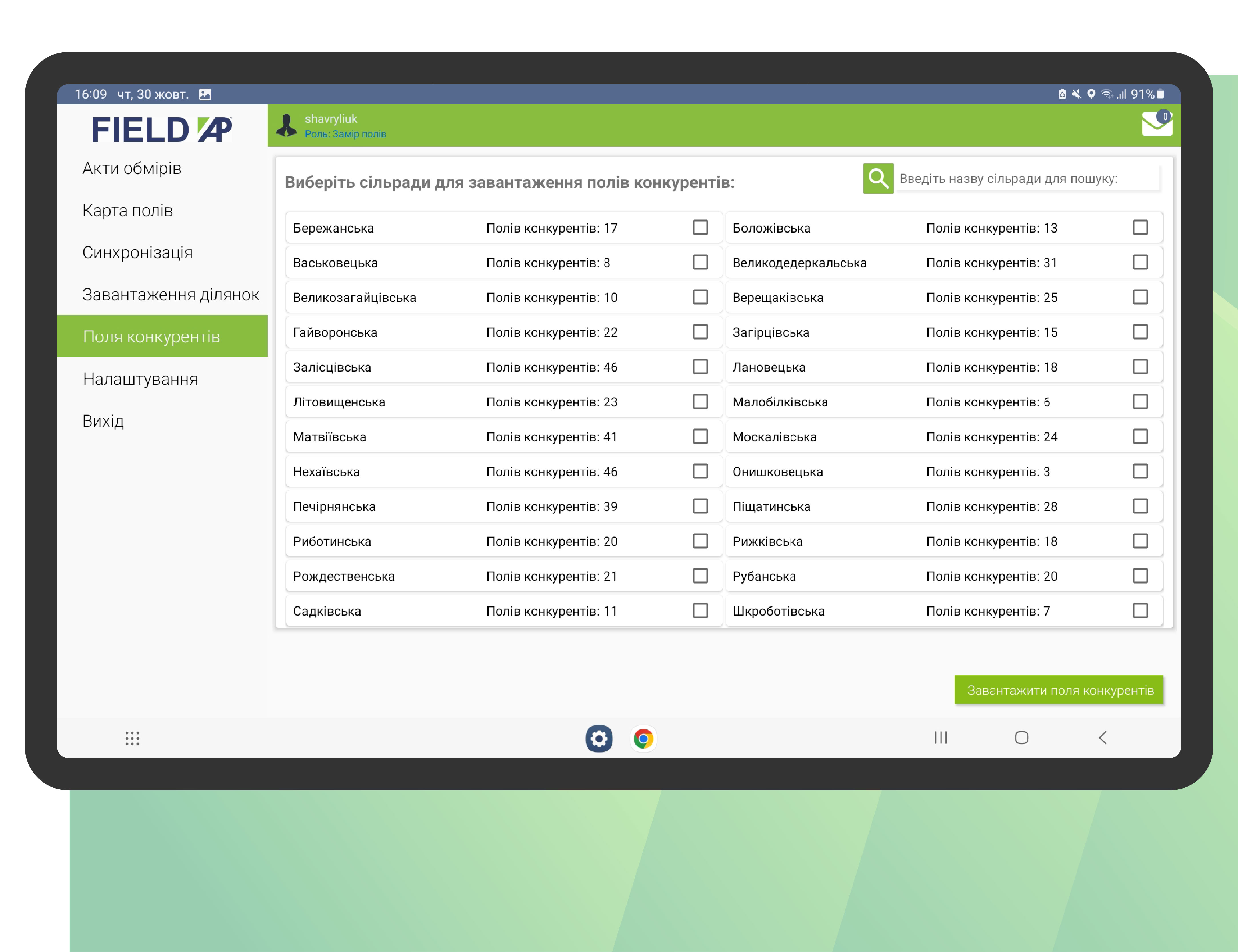 Завантаження ділянок конкурентів